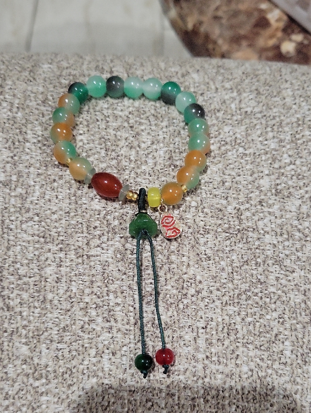 Multicolor Jade Bead Stretch Bracelet with Adjustable Tassel
